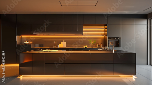 A contemporary kitchen featuring sleek cabinetry, a streamlined island, and modern appliances, all in a minimalist design