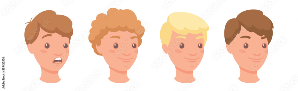 Man Head Showing Face Expression and Emotion Front Vector Set Man Head Showing Face Expression and Emotion Front Vector Set