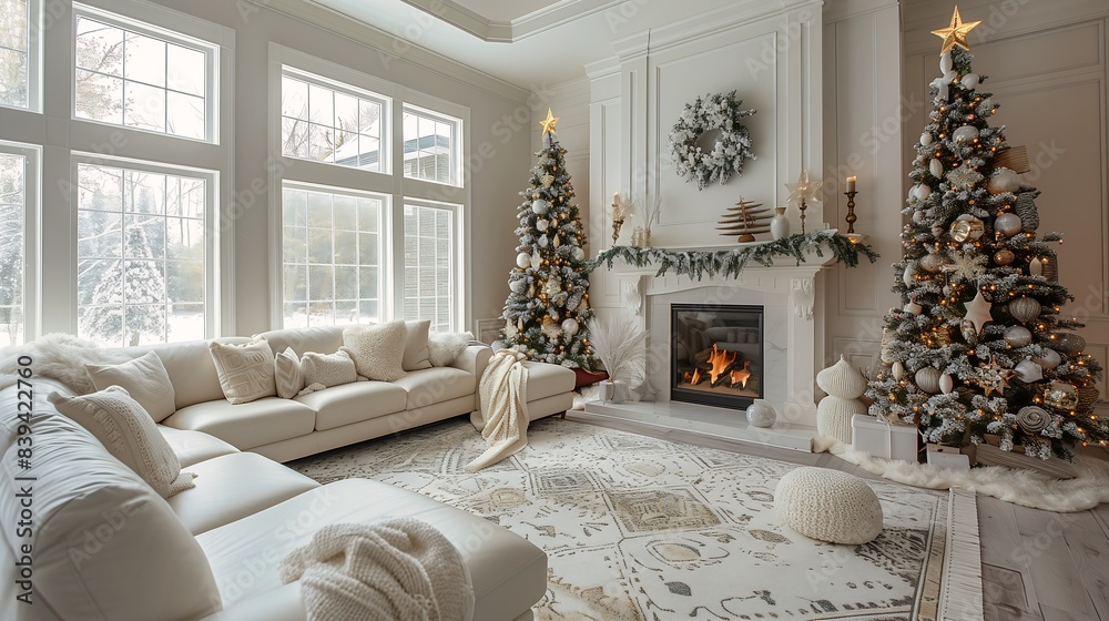 Obraz premium living room tree fireplace white splendid fabric listing warm color move whitewashed buildings tilework limbo plush fur textures pelisse