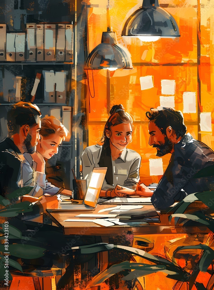 A group of people are sitting around a table having a meeting. A group of people are sitting around a table having a meeting.