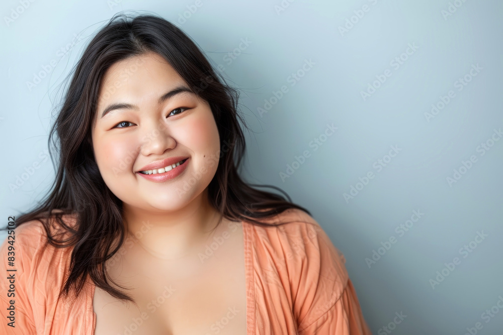 Fototapeta premium Plus size Asian woman laughing happy looking at camera