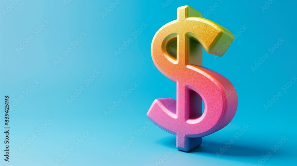 Clay dollar sign, front view, vibrant colors, isolated on sky blue Clay dollar sign, front view, vibrant colors, isolated on sky blue