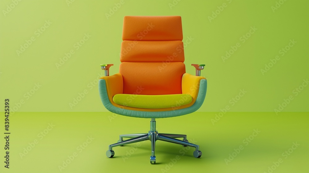 3D clay office chair, facing front, cheerful hues, on a light green background 3D clay office chair, facing front, cheerful hues, on a light green background