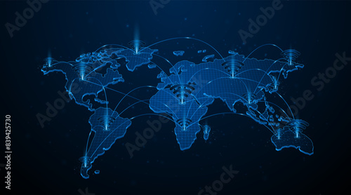 Global connection network background. World map. Internet technology concept or global communication.	