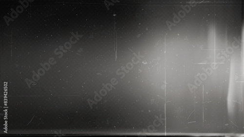 Old film texture with scratches, noise and light leaks. Realistic transparent overlay film texture in black-white, dust and grain. Distressed retro movie or photo negative effect of cinema nostalgia