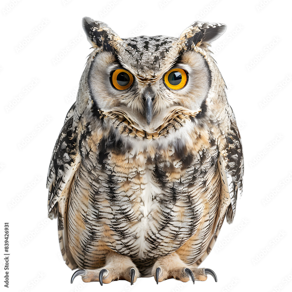 Obraz premium [Transparent Background PNG]A close up of an owl with big yellow eyes
