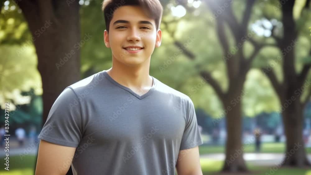 Young man with t-shirt in the park at summer Young man with t-shirt in the park at summer
