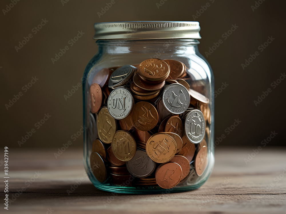 A jar of coins with International Day of Banks Ai generated A jar of coins with International Day of Banks Ai generated