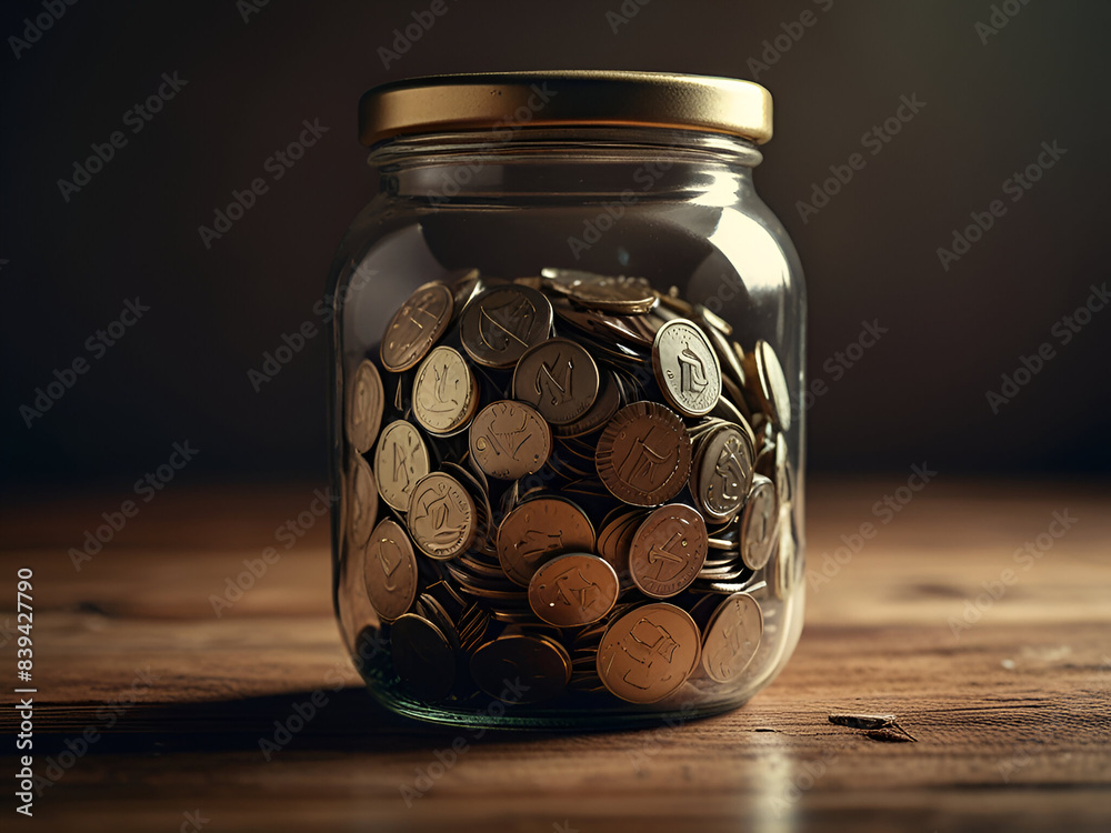 A jar of coins with International Day of Banks Ai generated A jar of coins with International Day of Banks Ai generated