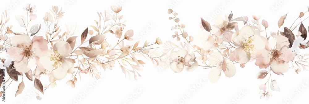 Obraz premium Elegant wedding card border design with soft edges and a light white color palette. romantic floral motifs in a delicate watercolor style. wedding theme elements and wedding clipart.