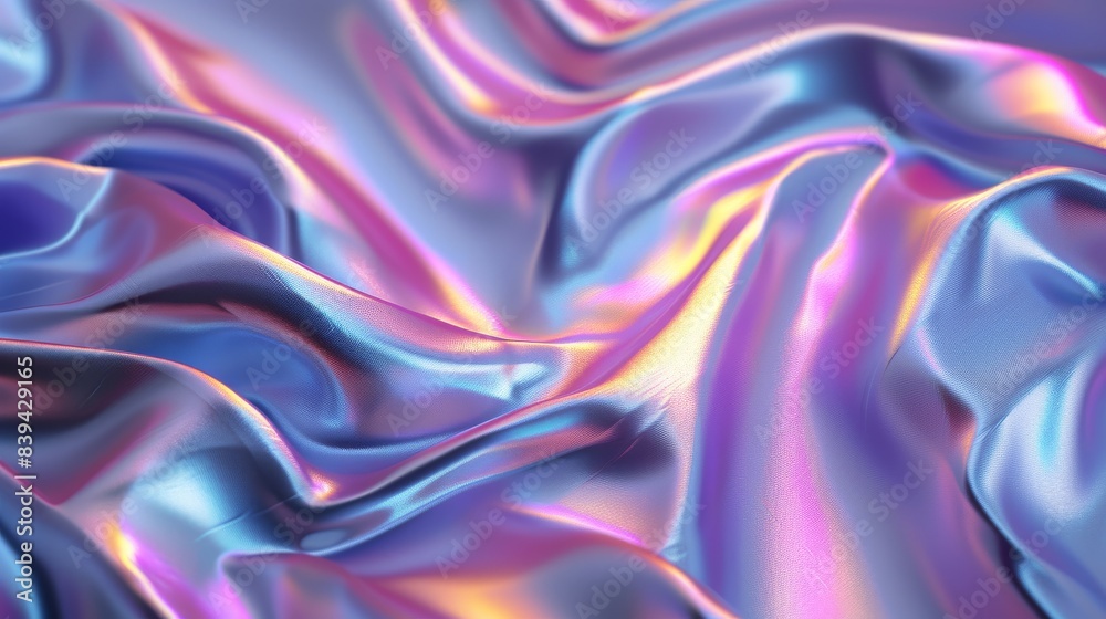 Iridescent holographic fabric arranged in folds or waves Iridescent holographic fabric arranged in folds or waves