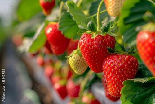 Close-Up of Genetically Modified Strawberries Growing in Unpredictable Climate Region