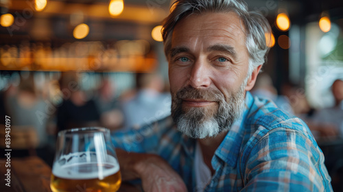 man enjoying beer at a bar