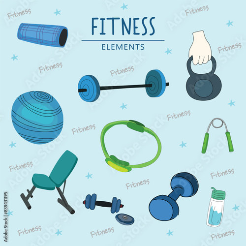 Colorful Fitness Equipment Vector Illustration Collection.