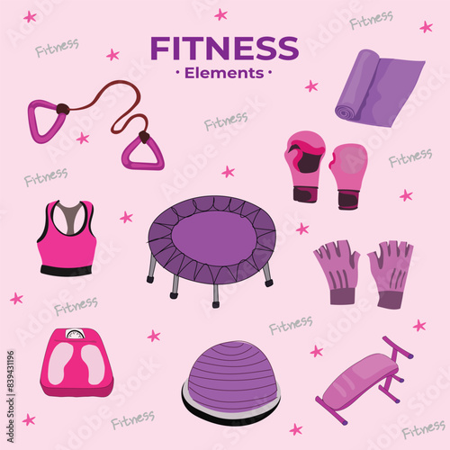 Colorful Fitness Equipment Vector Illustration Collection.