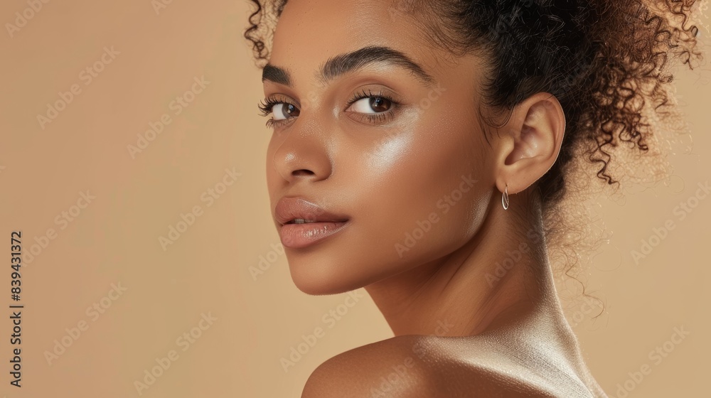 Elegant Portrait of a Woman with Minimal Makeup in Soft Lighting - Beauty and Skincare Concept Elegant Portrait of a Woman with Minimal Makeup in Soft Lighting - Beauty and Skincare Concept