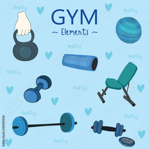 Colorful Fitness Equipment Vector Illustration Collection.