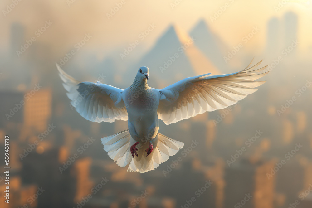 Obraz premium Pigeon Soaring Above Egyptian Landmarks