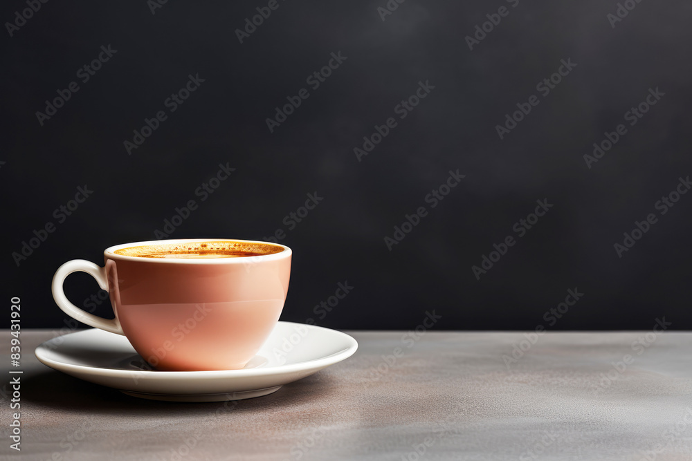 generated Illustration Close-up of a cup of cappuccino on a gray tabletop