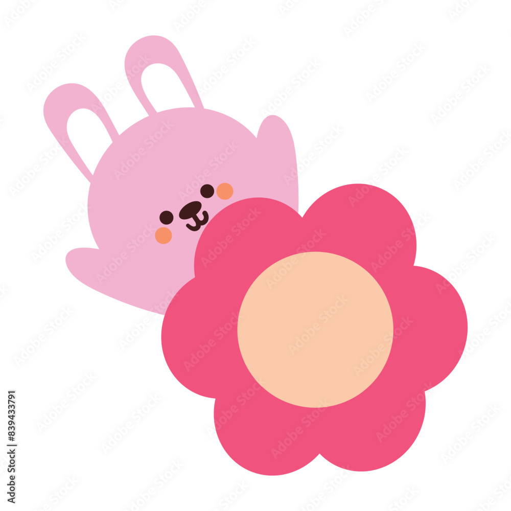 hand drawing cartoon cute bunny and flower. cute animal sticker, doodle hand drawing cartoon cute bunny and flower. cute animal sticker, doodle