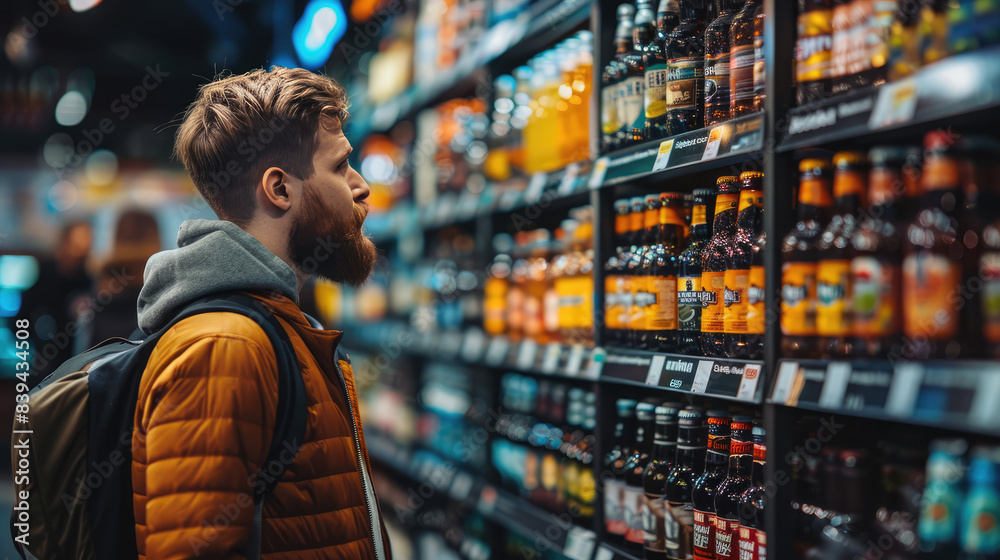 man choosing drinks in a store man choosing drinks in a store