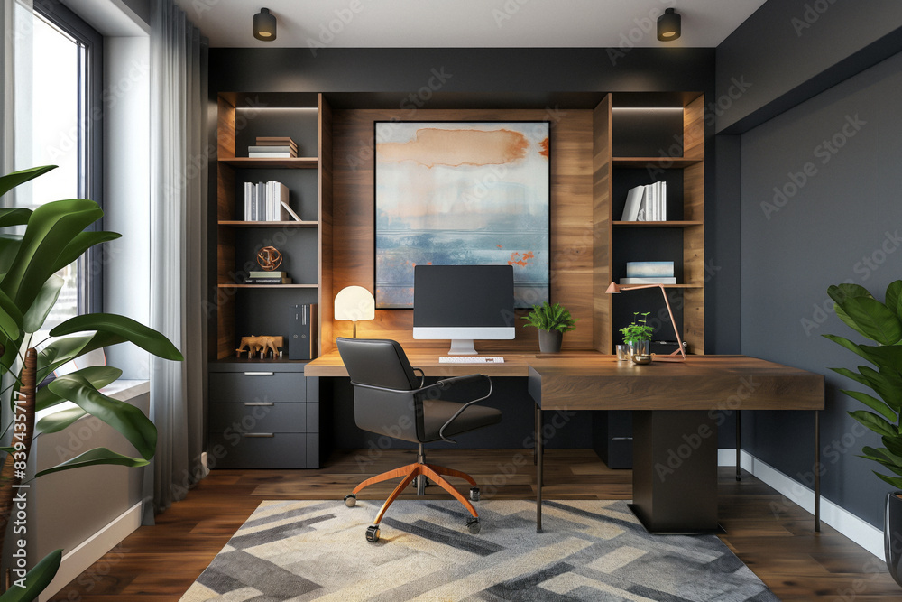 Design a modern home office with a sleek, minimalist desk. Generative AI Design a modern home office with a sleek, minimalist desk. Generative AI