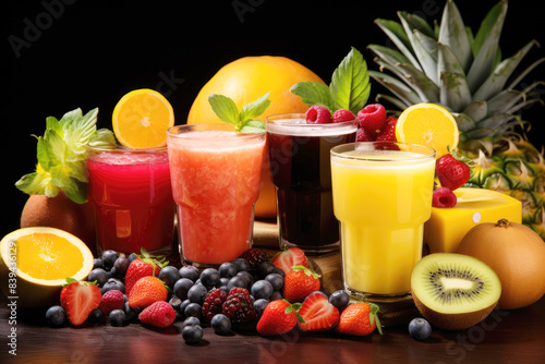 Wallpaper Mural generated Illustration of fresh assorted fruit and juice in drinking glasses Torontodigital.ca