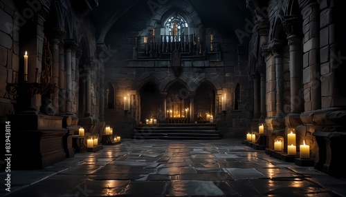 Castle dungeon, gothic setting with candles, dark and creepy background, Generative AI, Generative, AI