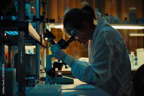Laboratory Technician Analyzing Blood Sample for Doping Substances in Advanced Medical Lab © spyrakot