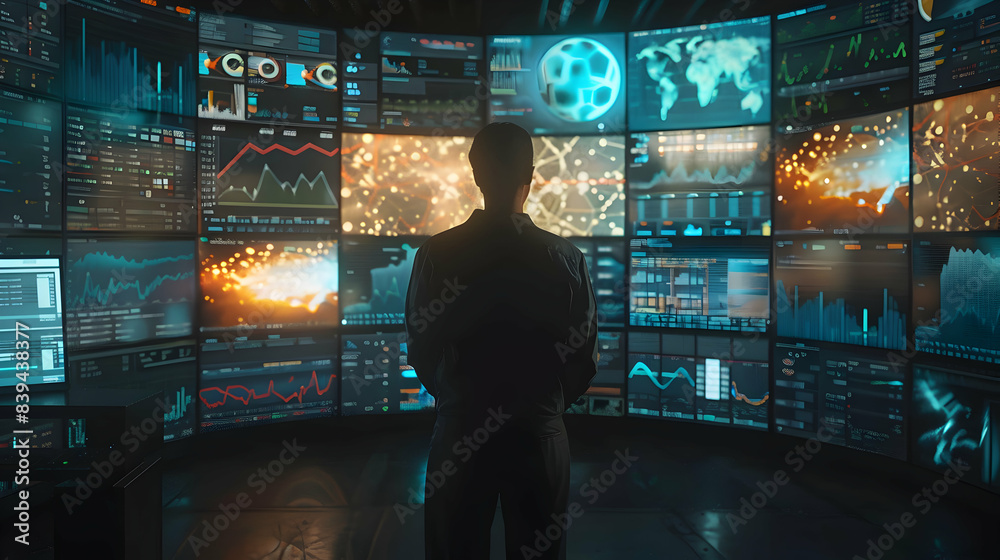 Photo Realistic: A Data Analyst Using Machine Learning for Social Media Predictions in a Tech Lab AI and Predictive Analytics on Multiple Screens Technology Concept Photo Realistic: A Data Analyst Using Machine Learning for Social Media Predictions in a Tech Lab AI and Predictive Analytics on Multiple Screens Technology Concept