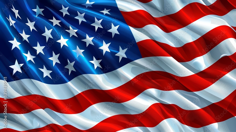 Fototapeta premium Close-up view of the American flag with vibrant red, white, and blue colors, symbolizing patriotism and national pride in the United States.