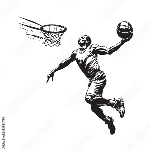 Basketball Player Jumping dunking vector. Basketball Player silhouette isolated on white