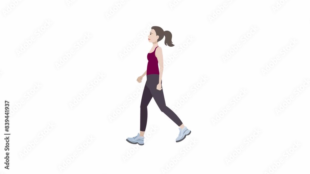 4k, Looped animation of a cartoon woman character walking in casual clothes. Perfect for presentations, websites. Alpha channel is enabled.