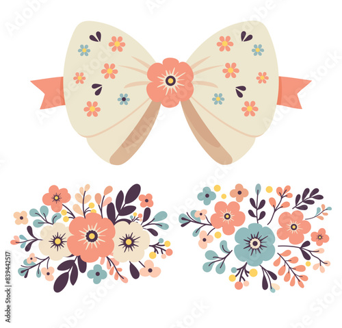 Decorative elements. Bow and flowers.