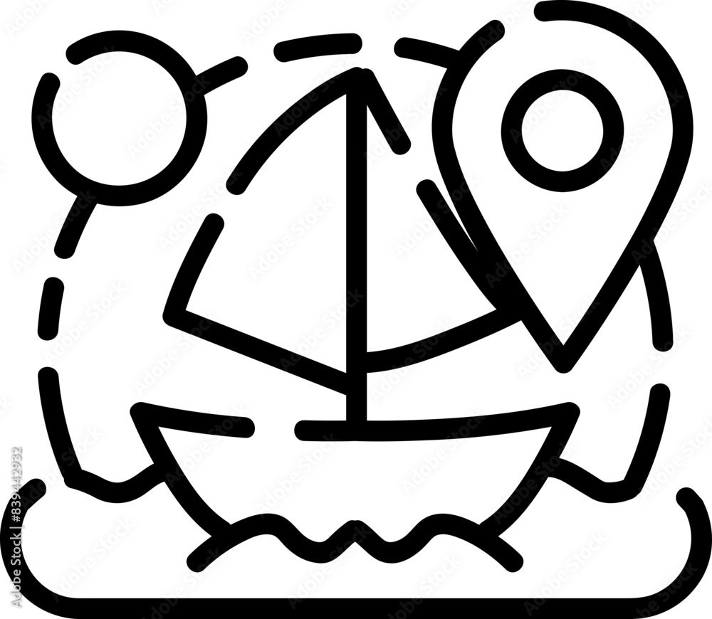 Sailboat on water, hand-drawn navigation icon. Sailboat on water, hand-drawn navigation icon.
