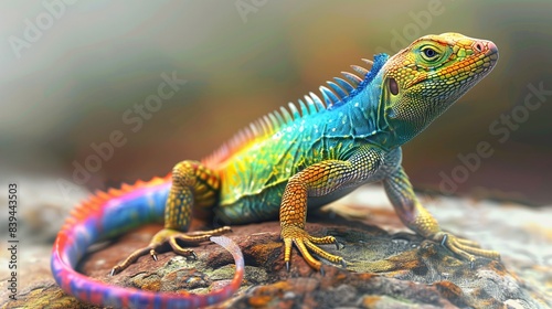 Rainbowtail: A lizard with a tail that changes colors like a rainbow, cheerful and vibrant photo