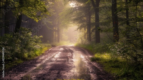 A Misty Morning Path Through the Woods