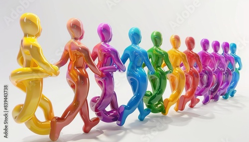 3D Model Abstract Art of Unity abstract LGBTQ community rainbow sculpture linking diverse colored figures