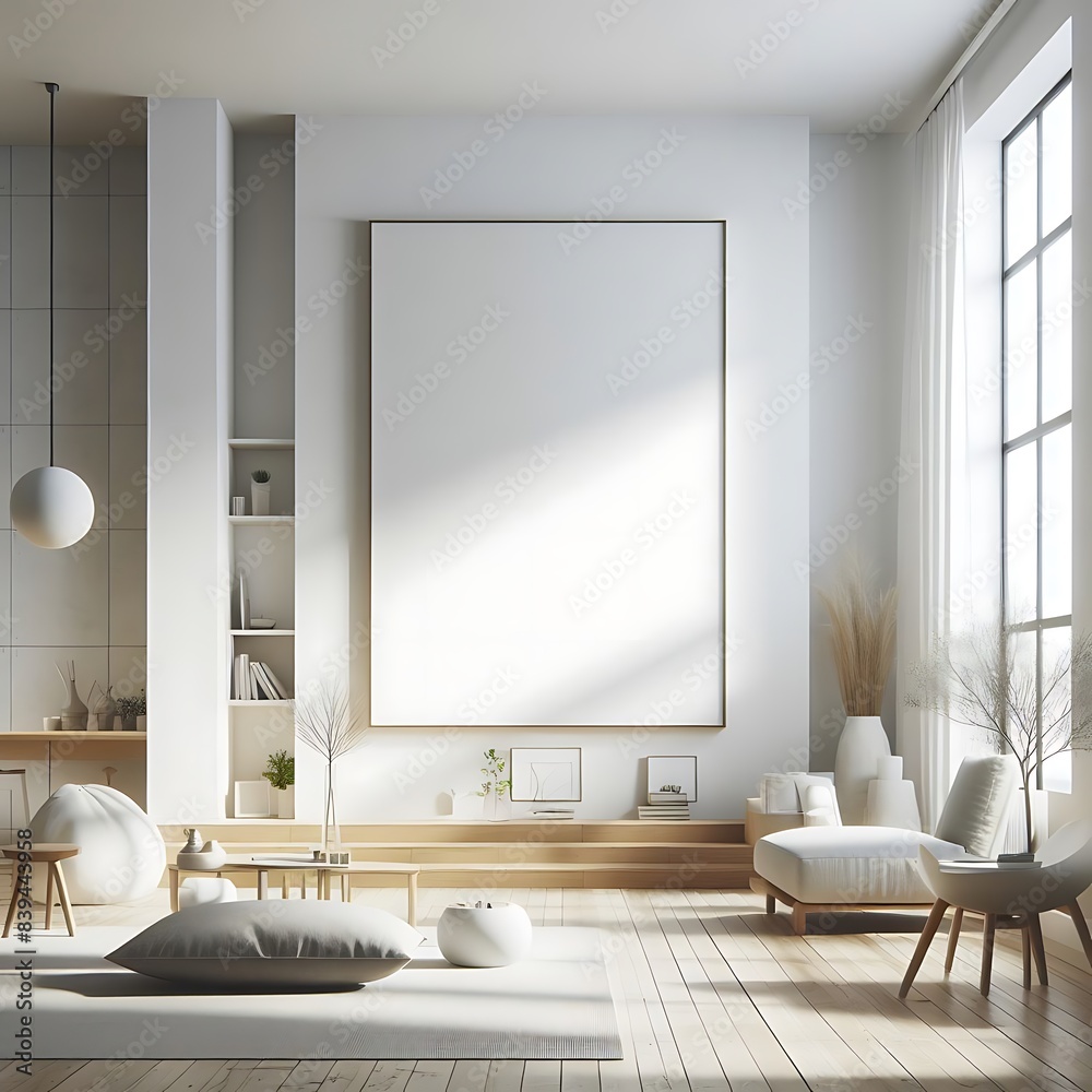 Fotografie A room style interior set design with a large frame on the wal informative optimized