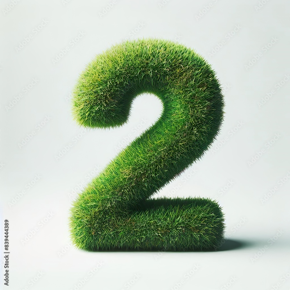 Number 2 made out of green grass, white background Number 2 made out of green grass, white background