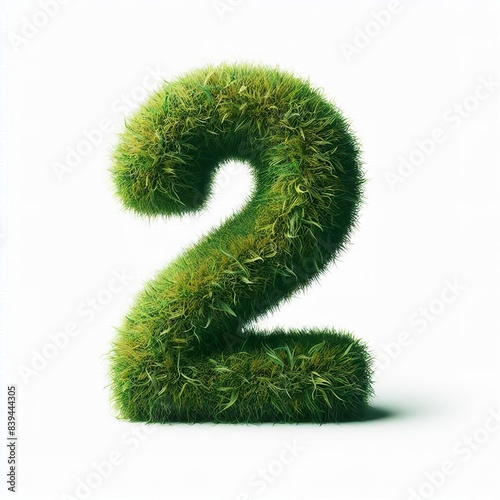 Number 2 made out of green grass, white background