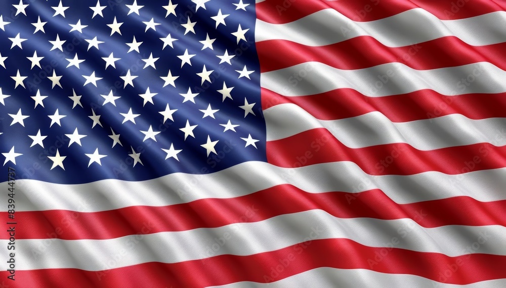 Model illustration of the United States flag with a wavy texture, closeup view, no blur Model illustration of the United States flag with a wavy texture, closeup view, no blur