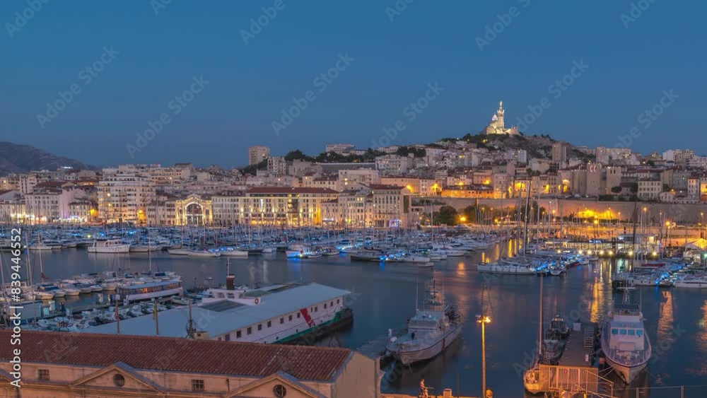 Marseille France time lapse day to night city skyline at Vieux Port Marseille France time lapse day to night city skyline at Vieux Port