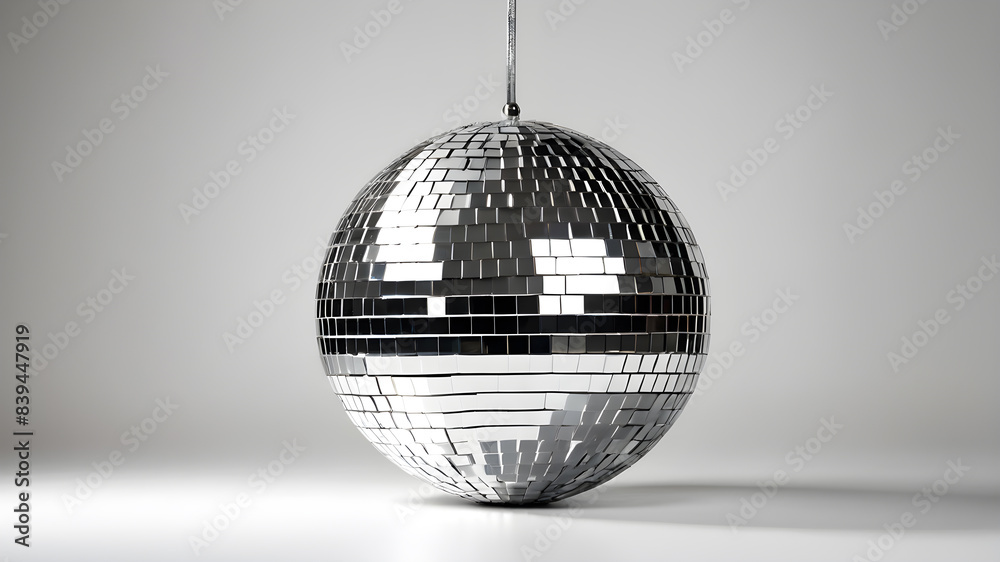 Fototapeta premium Shiny silver disco ball isolated on white Generative AI