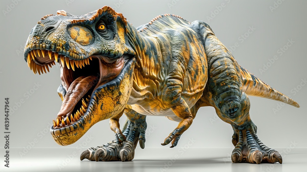 the Tyrannosaurus rex, with its fearsome jaws and sharp teeth against a pure white backdrop. the Tyrannosaurus rex, with its fearsome jaws and sharp teeth against a pure white backdrop.