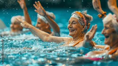 Joyful Senior Women Enjoying Water Aerobics Class in Pool