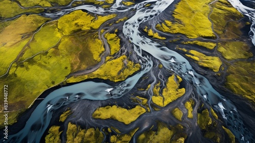 Aerial View of Serpentine Rivers Through Colorful Highlands