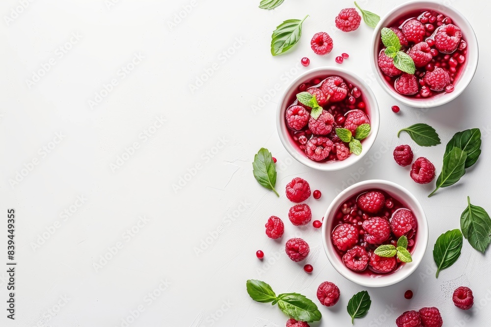 Stylish berry bowls with fresh berries, vibrant red color, perfect for a healthy snack, elegant presentation, high quality ingredients, served on a stylish white plate, gourmet food photography Stylish berry bowls with fresh berries, vibrant red color, perfect for a healthy snack, elegant presentation, high quality ingredients, served on a stylish white plate, gourmet food photography