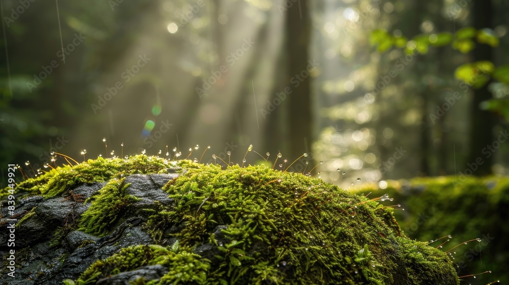 Sunbeams Dappling Through Mossy Forest Floor Sunbeams Dappling Through Mossy Forest Floor