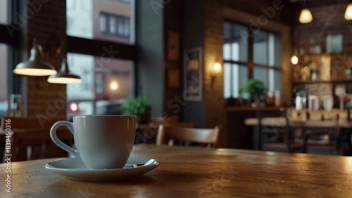 Wallpaper Mural Coffee Cup on Wooden Table in Cozy Cafe Setting Torontodigital.ca